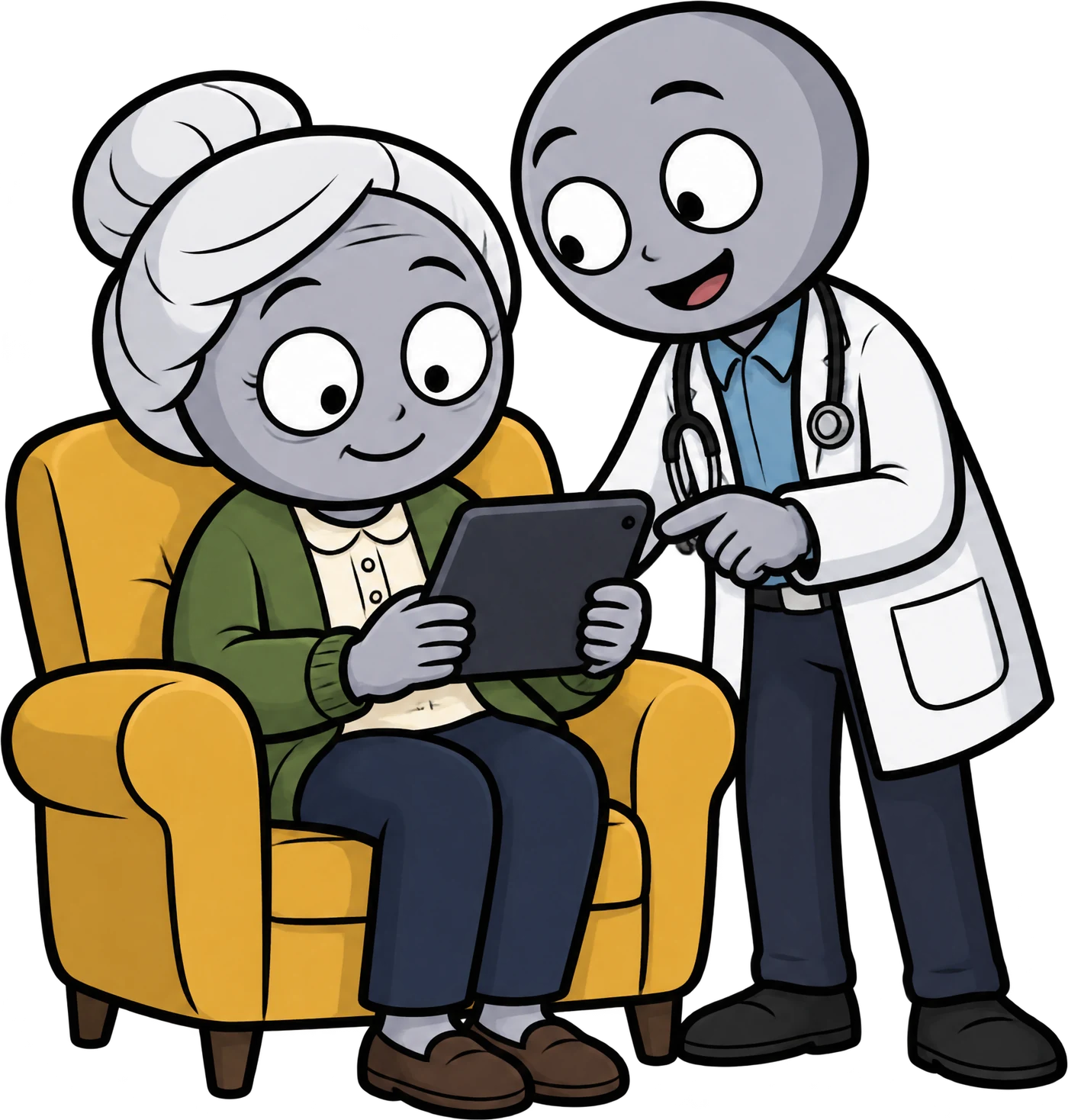 Dr. Isaiah shows a reader the guide on her tablet